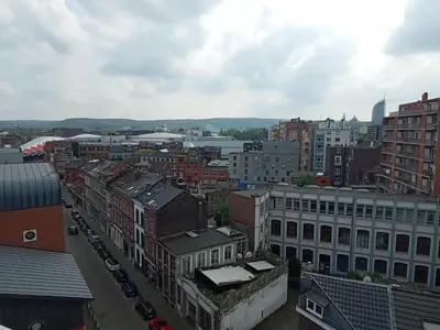 an aerial view of a city with buildings at Liège centre Médiacité appartement possible parking terrasse immense 8ème pour 2 personnes in Liège