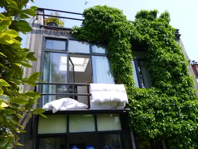 a building with ivy on the side of it at B&B Matin Tranquille in Liège