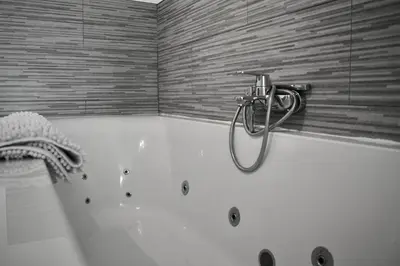 a bathroom with a bath tub with a shower at Hoeve de Sterappel in Tongeren