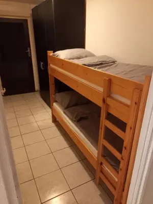 a bunk bed with a ladder on the bottom bunk at Ap5 Nature Ardennes Economy class apartment in La Calamine