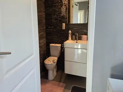a bathroom with a toilet and a sink and a mirror at Charming Group Stay in Borgloon in Borgloon