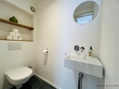 a white bathroom with a toilet and a sink at L'haussmanien romantique - HEC, Jardin botanique in Liège