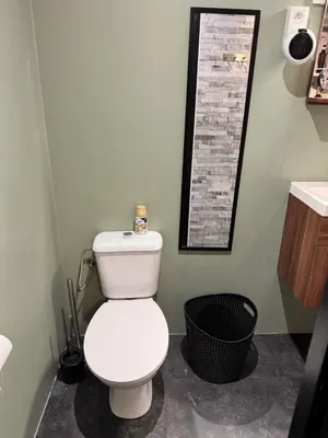 a white toilet in a bathroom with a mirror at Infinity met hottub op Jocomo Park in Lanaken