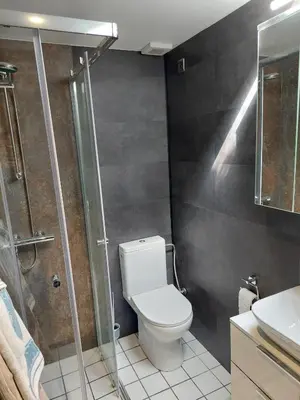 a bathroom with a toilet and a shower at Opeteukske in Lanaken