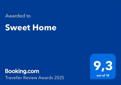a blue screen with the text upgraded to sweet home at Sweet Home in Liège