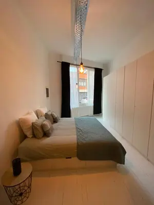 a bedroom with a large bed and a window at Loft St Remacle in Liège
