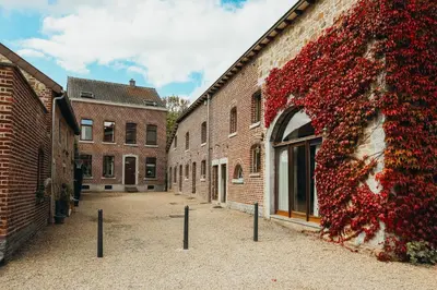 a bunch of red flowers on the side of a building at L'Air du Pré by WelcHome in Verviers