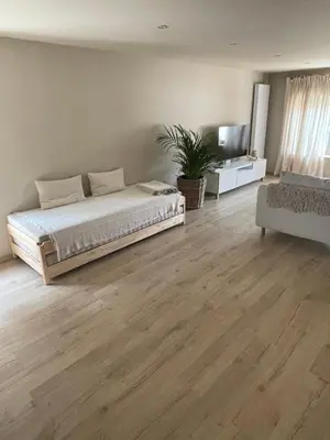 a bedroom with a bed and a tv and a couch at Ô Gadot in Chaudfontaine