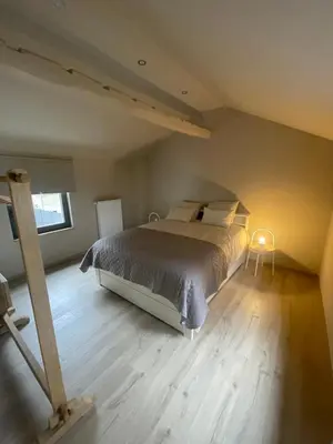 a bedroom with a large bed and a wooden floor at Ô Gadot in Chaudfontaine
