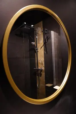 a mirror with a shower in a bathroom at Spa&Chill in Seraing