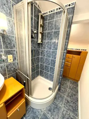 a bathroom with a shower and a sink at Aux portes du marché in Verviers