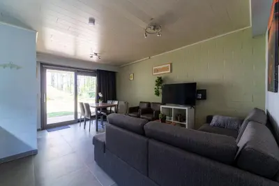 a living room with a couch and a television at Acacia 8 Hengelhoef in Houthalen-Helchteren