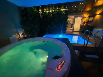 a bath tub filled with green water with a remote control at Clos des Thermes-Zanzibar in Liège