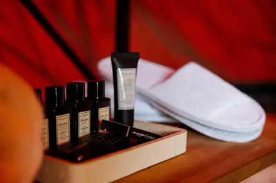a box of essential oils sitting on a table at Glamping Chateau d'Hamont in Herk-de-Stad