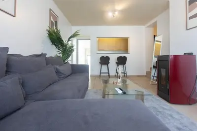 a living room with a couch and a tv at Moni 2G Residence in Seraing