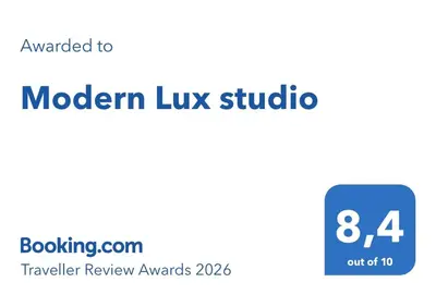 a label for a modern lux study with the number eight at Modern lux studio B in Beringen