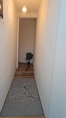 a hallway with a potted plant and a chandelier at Logement Sam in Liège