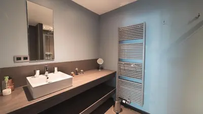 a bathroom with a sink and a mirror at B&B The Street Lodge in Liège