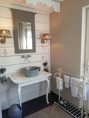 a bathroom with a sink and a mirror at Bed and breakfast Mooi Achel in Achel
