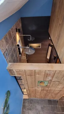an overhead view of a kitchen with a wooden counter top at Een vleugje wellness in de Voerstreek - Bed & Brocante Onder de Poort in Voeren