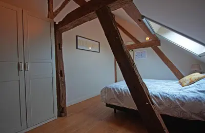 a bedroom with a bunk bed and a ladder at B&B Crijbohoeve in Zutendaal