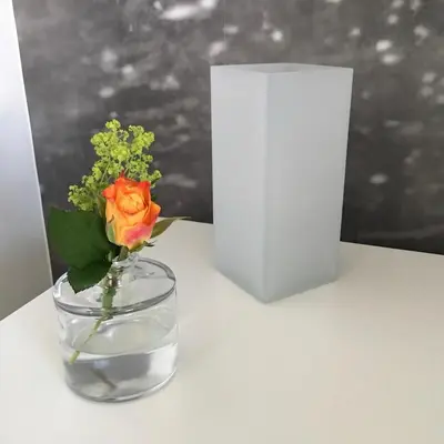 a flower in a vase on a table with a white box at Villa van Brienen in Dilsen-Stokkem