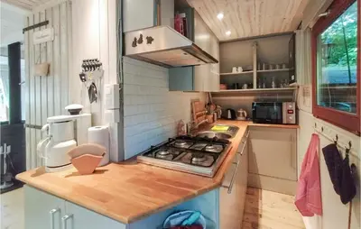 a kitchen with a stove and a counter top at Awesome Home In Rekem-Lanaken With Wifi in Bovenwezet