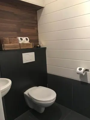 a bathroom with a white toilet and a sink at Le petit béguinage in Tongeren