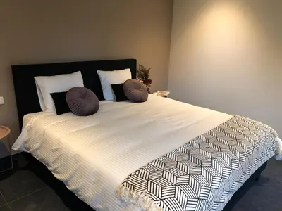 a bed with two pillows on it in a bedroom at Huis Berenbroek in Genk