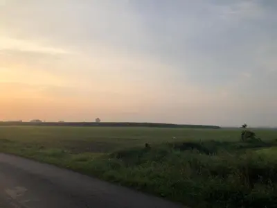 a road in the middle of a field with a grassy field at Villa veld en velo in Bree