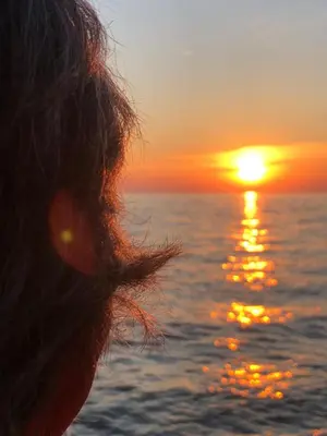 a woman is watching the sunset over the ocean at Residentie Zeezicht in Eksel