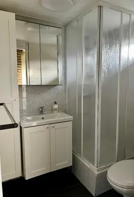 a bathroom with a shower and a sink and a toilet at Vakantiewoning P3F in Plombières