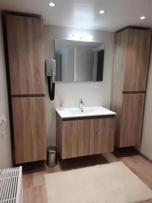 a bathroom with a sink and a mirror at Holiday Home Mooi-Gemmenich in Plombières