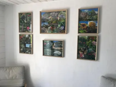a group of four pictures hanging on a wall at Studio Au jardin fleuri in Verviers