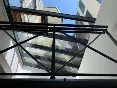 a view of a glass ceiling in a building at Le Loft Nautilus by Maison Brasseurs d'Etoiles in Liège