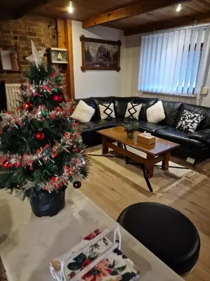 a living room with a christmas tree and a couch at mignon in Soumagne