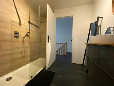 a bathroom with a shower and a sink at Casper House, Near Maastricht in Lanaken